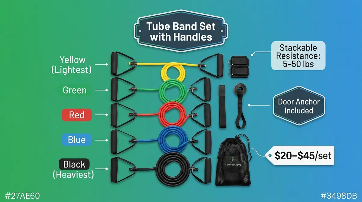 Tube resistance band set with foam handles door anchor and ankle straps for upper body training
