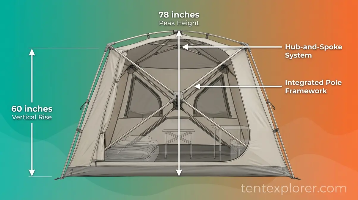 Gazelle T4 tent interior showing near-vertical hub-design walls with height measurement markers