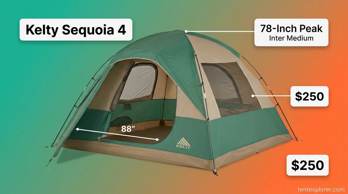 Kelty Sequoia 4 budget cabin tent with 78-inch peak height