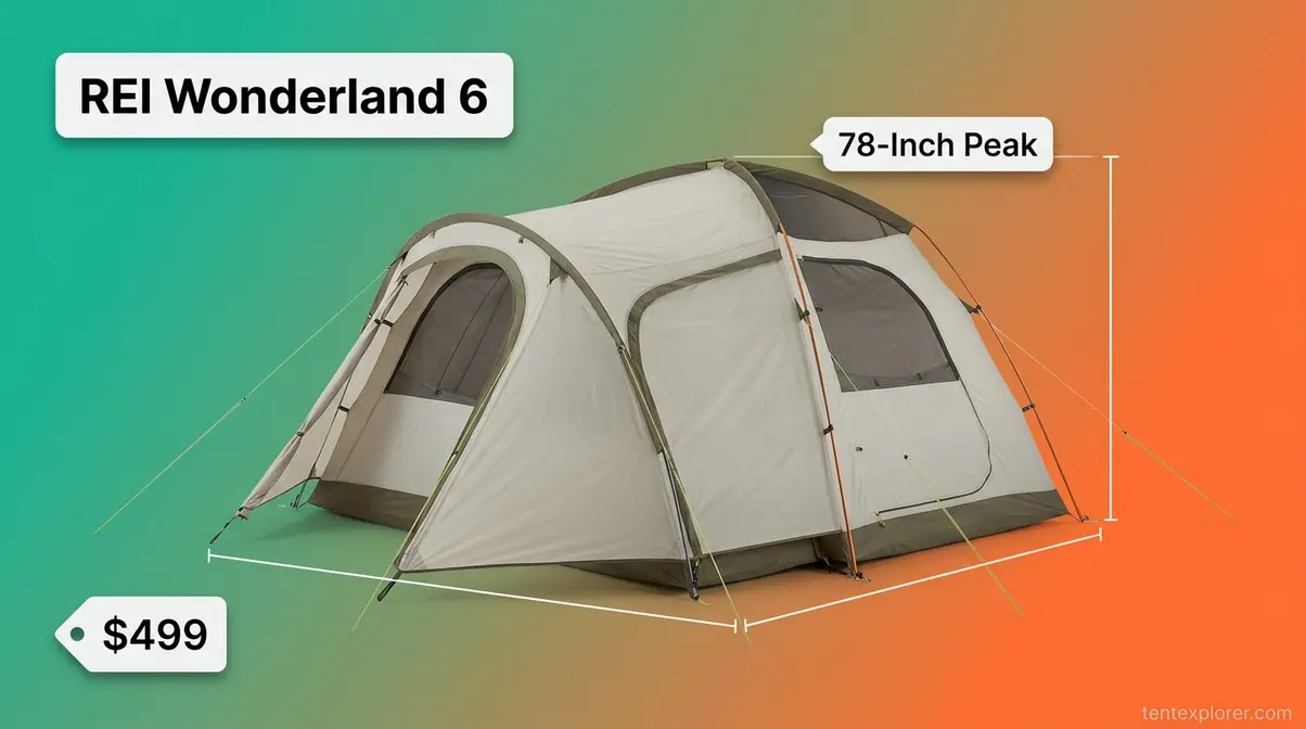 REI Wonderland 6 cabin tent with 78-inch peak height for tall campers