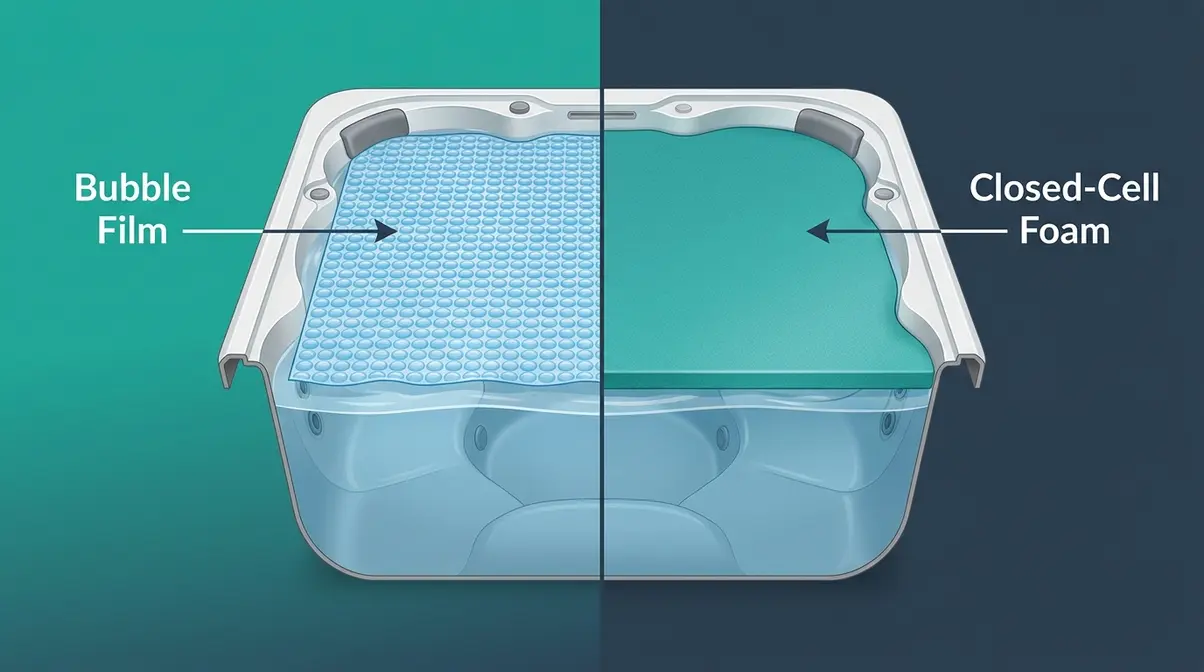 Best Thermal Blanket for Hot Tub: Tested & Compared 3 Hot tub thermal blanket buying guide comparing bubble film and closed-cell foam materials side by side