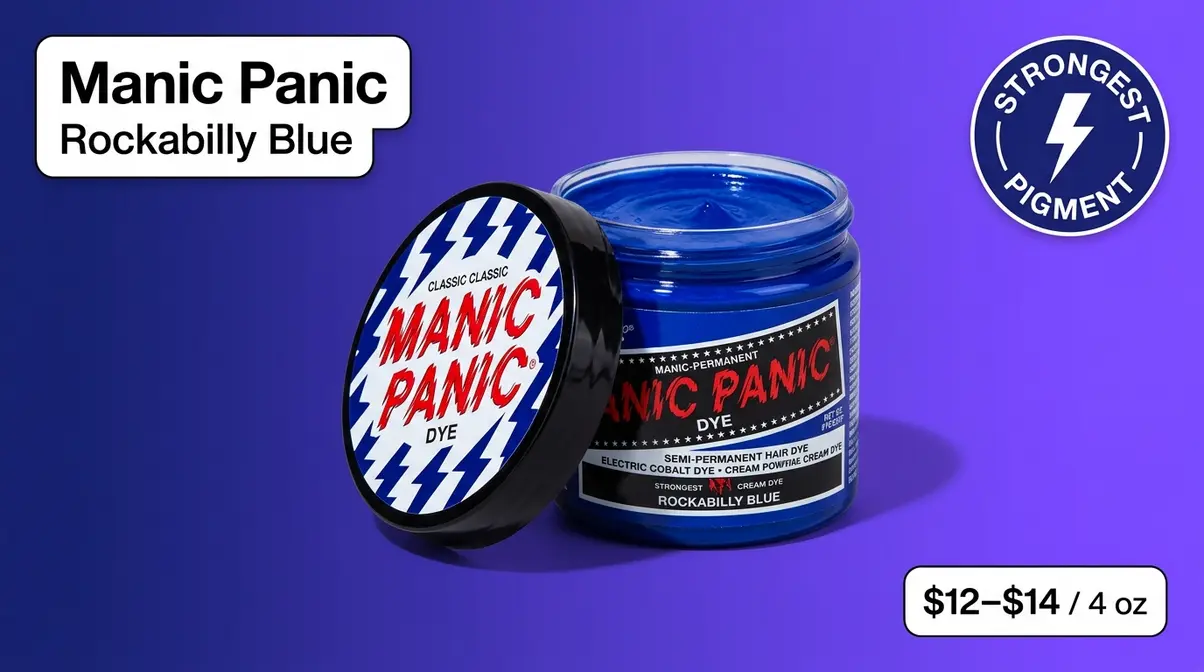 Manic Panic Rockabilly Blue semi-permanent hair dye tub with electric cobalt color