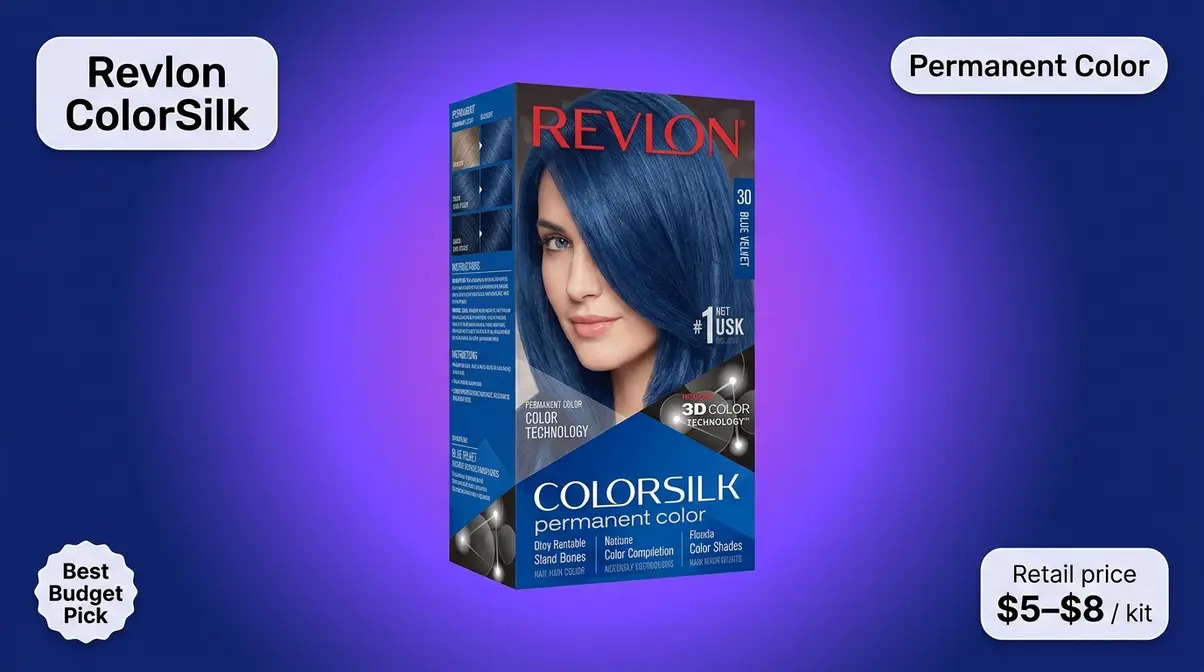 Revlon ColorSilk permanent blue hair dye kit budget-friendly drugstore option