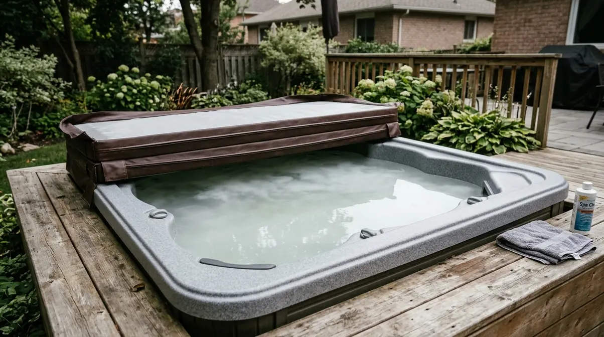 Bromine vs Chlorine Hot Tub: Which Sanitizer Wins? 9 Cloudy milky hot tub water illustrating a common sanitizer or pH water problem