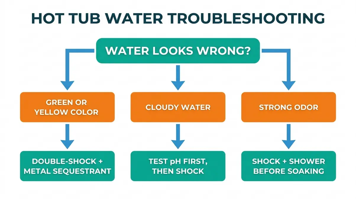 Bromine vs Chlorine Hot Tub: Which Sanitizer Wins? 10 Hot tub water troubleshooting flowchart for diagnosing bromine and chlorine water problems