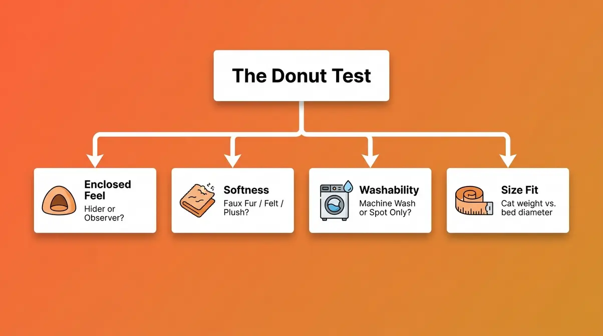 Flowchart of The Donut Test four criteria for choosing a bubblepup cat bed or alternative