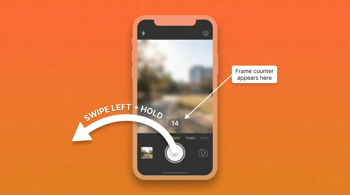 iPhone burst mode photography shutter swipe left gesture iOS camera app diagram