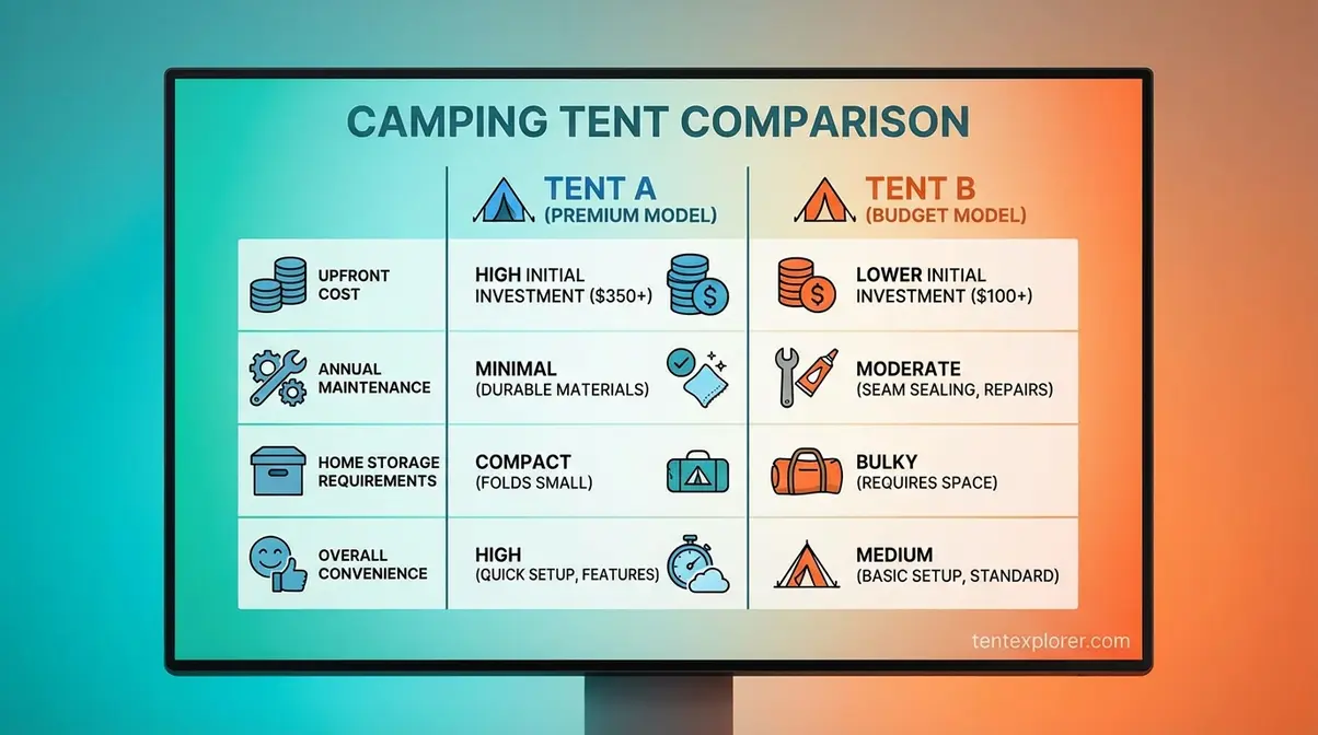Buying vs renting a camping tent side-by-side comparison of upfront cost and maintenance