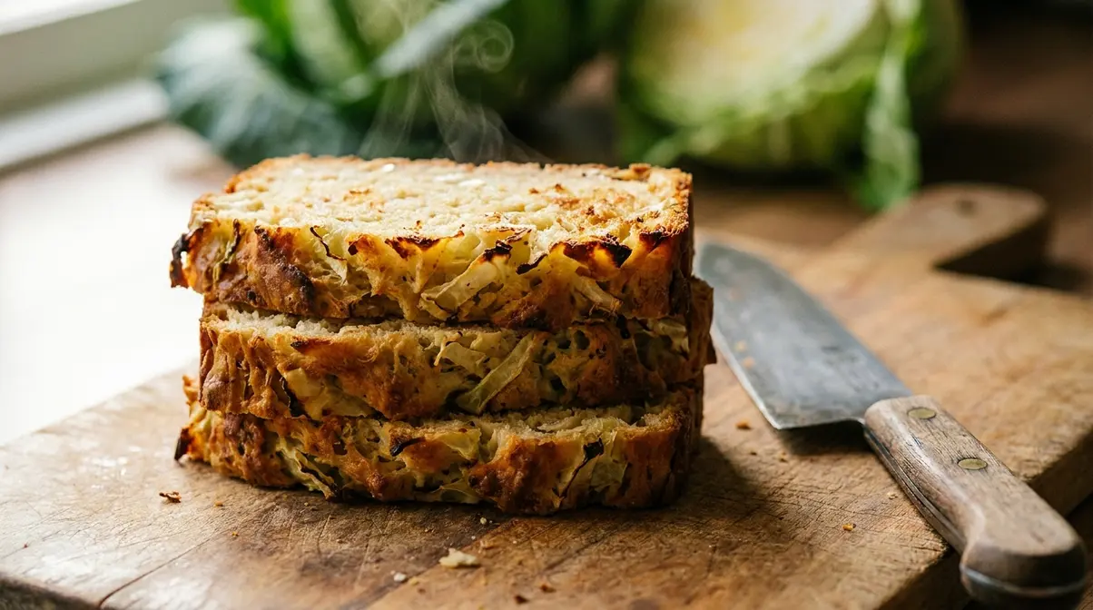 Cabbage Bread Recipe: Easy Step-By-Step Guide (2026) 2 Easy cabbage bread recipe finished slices stacked on wooden board with knife