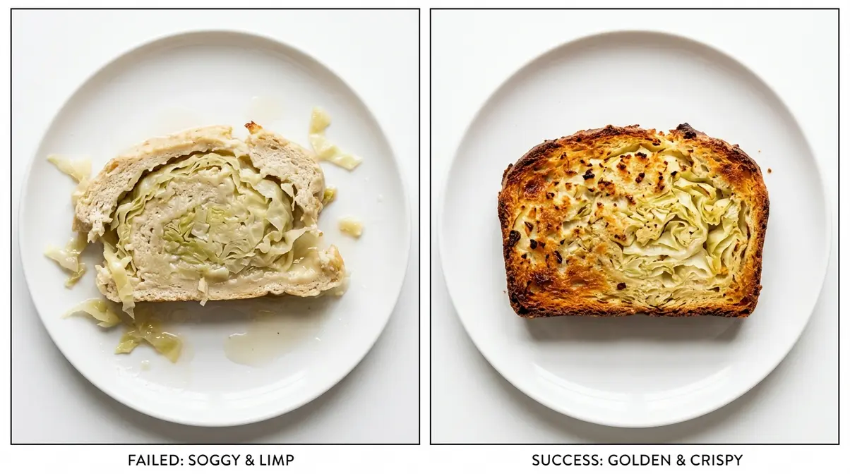 Cabbage Bread Recipe: Easy Step-By-Step Guide (2026) 3 Cabbage bread troubleshooting soggy failed slice versus perfect golden firm slice