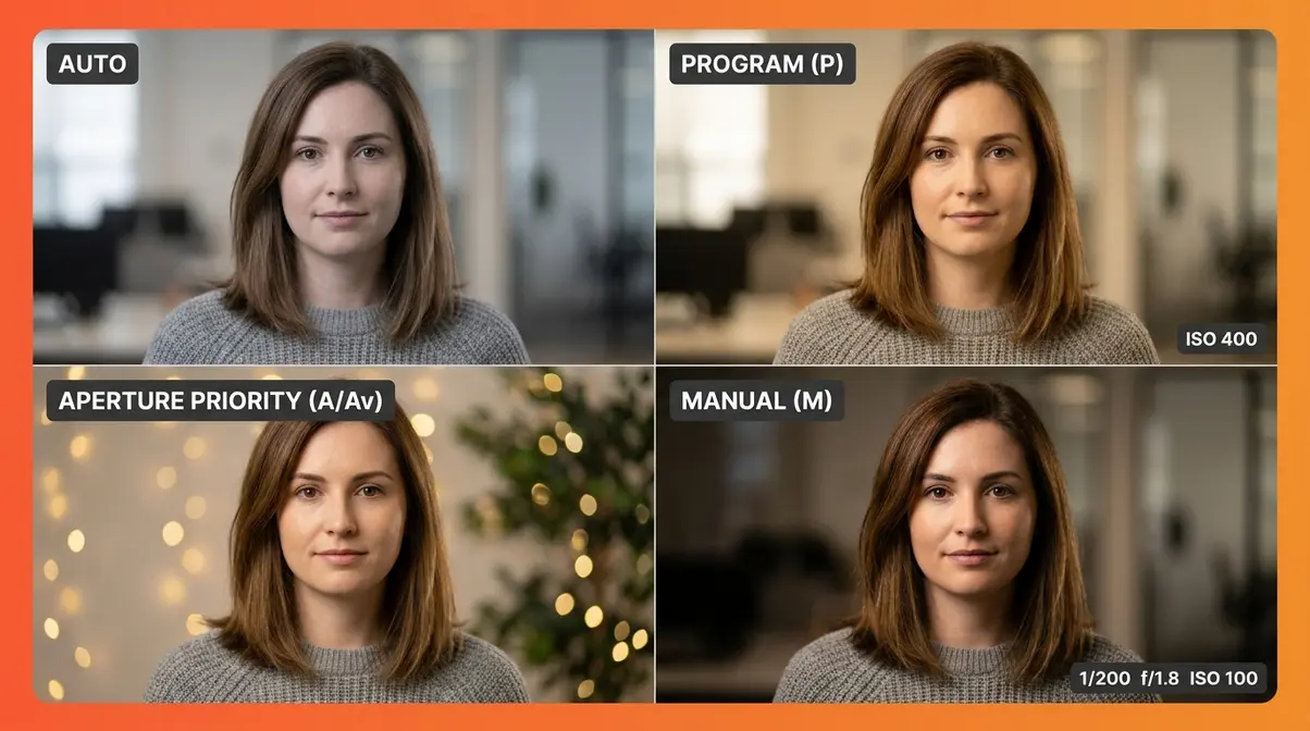 Camera modes explained side-by-side comparison PASM portrait results Auto Program Aperture Manual
