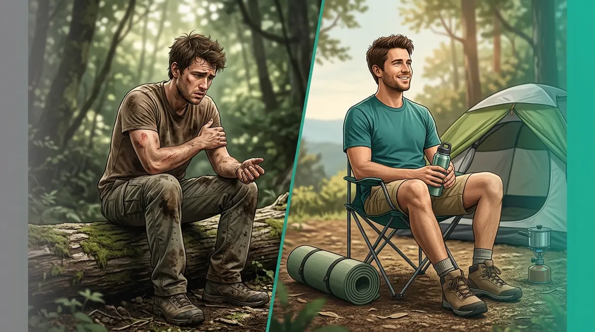 Camping hygiene matters for health and safety showing contrast between poor and good hygiene outcomes outdoors