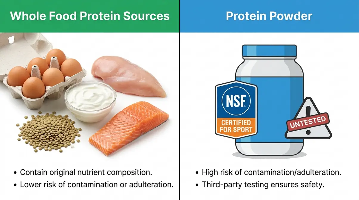 Comparison of whole food protein sources versus protein powder safety including third-party testing certification