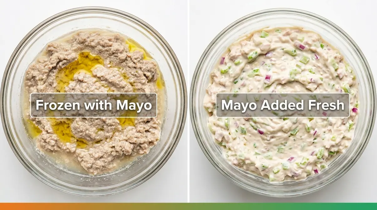 Can You Freeze Tuna Salad? Step-By-Step Guide 3 Freeze tuna salad comparison: separated oily mayo on left versus creamy fresh mayo on right