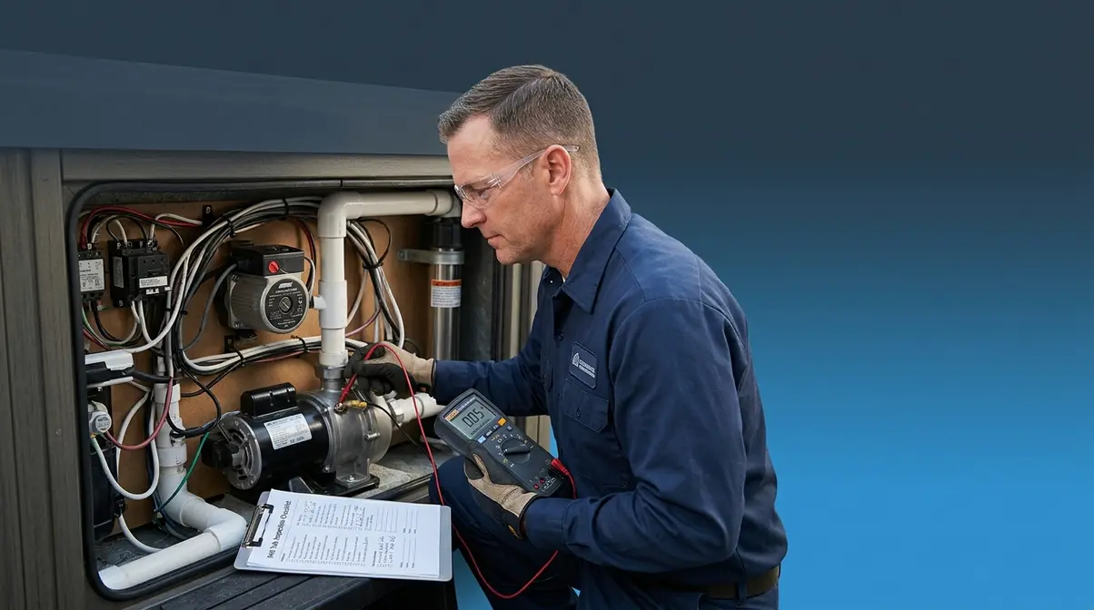 Can You Get Electrocuted in a Hot Tub? Safety Guide 8 Licensed electrician inspecting hot tub bonding connections with multimeter during annual safety check