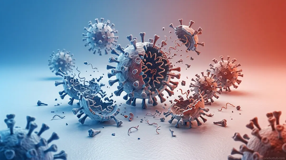 Microscopic view of herpes virus degrading on dry surfaces like toilet seats