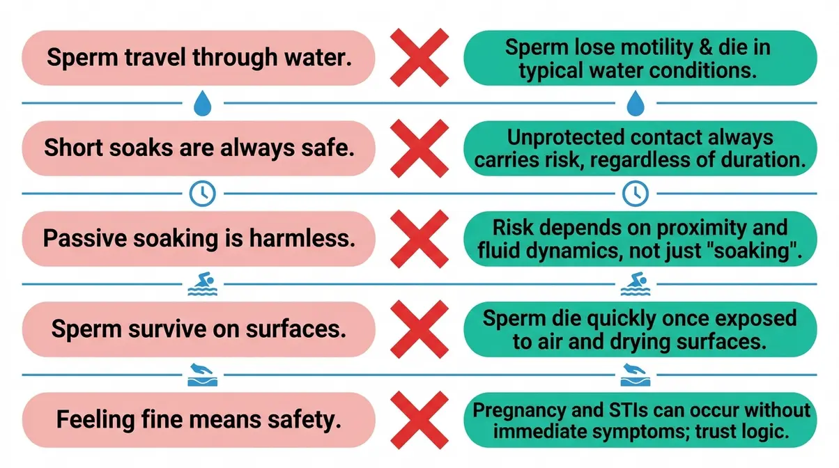 Hot tub pregnancy myths debunked grid showing five common misconceptions and their medical fact corrections
