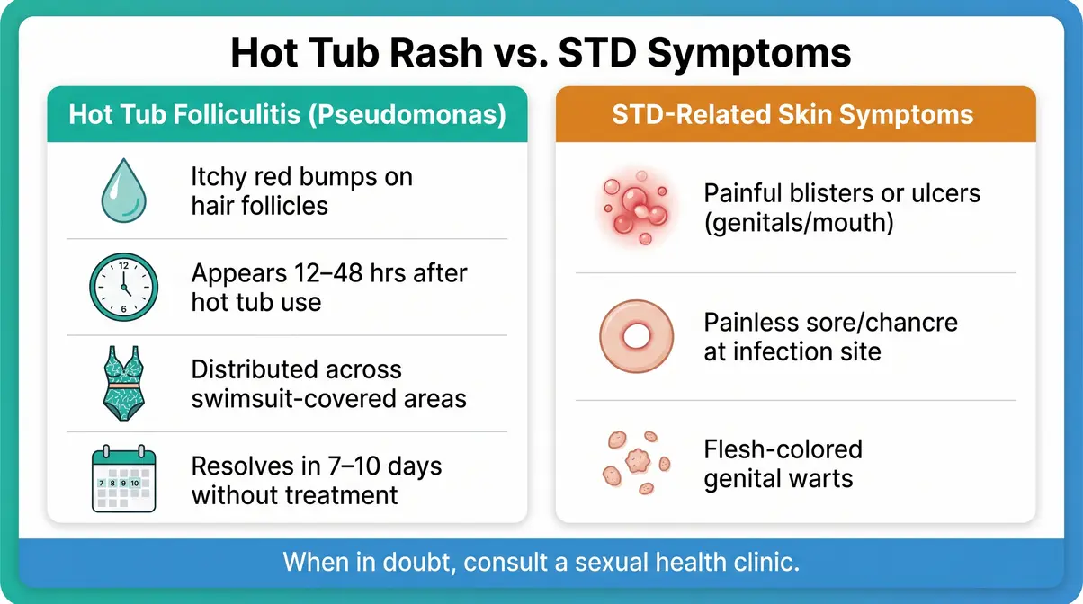 Can You Get STDs From a Hot Tub? The Science Explained 4 Comparison chart showing differences between hot tub rash symptoms and STD skin symptoms