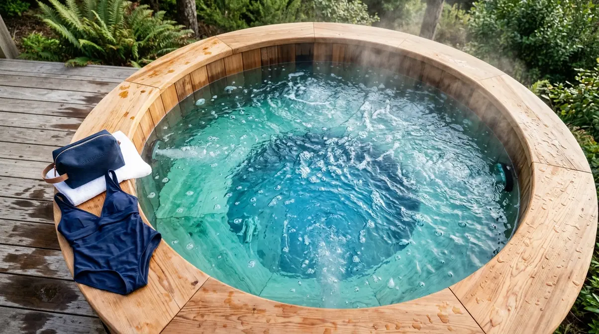 Clean clear hot tub water with steam rising, showing safe conditions for period use