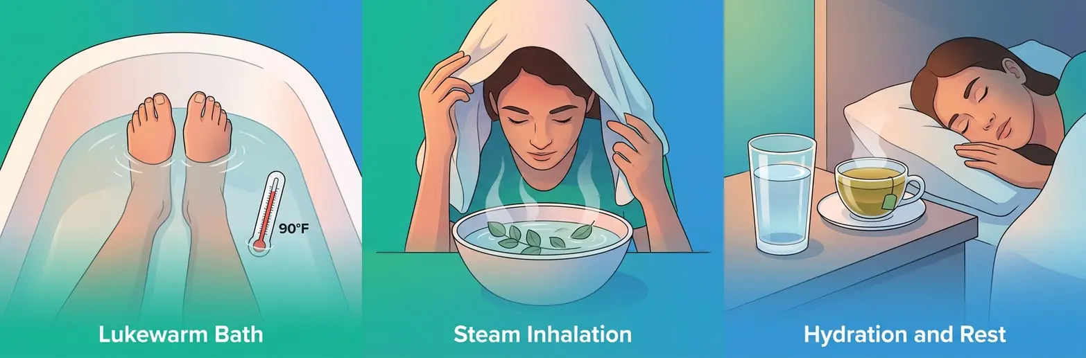 Can You Go in a Hot Tub with a Fever? Safety Guide 3 Three safe fever relief alternatives to hot tub use: lukewarm bath, steam inhalation, and hydration with rest