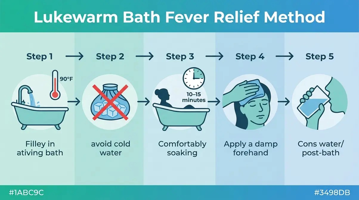 Can You Go in a Hot Tub with a Fever? Safety Guide 7 Five-step lukewarm bath method for fever relief showing water temperature, soak time, and post-bath hydration