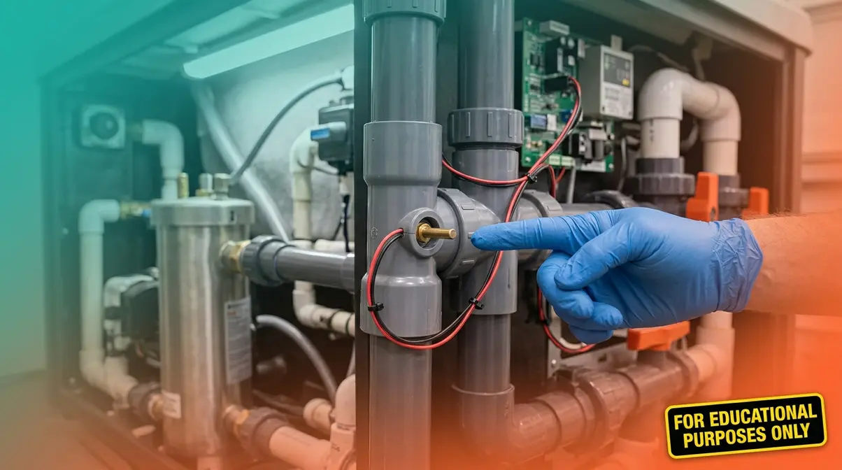 Can You Make a Hot Tub Hotter Than 104°F? Full Guide 3 Hot tub equipment bay showing thermistor probe in plumbing fitting with control board wiring