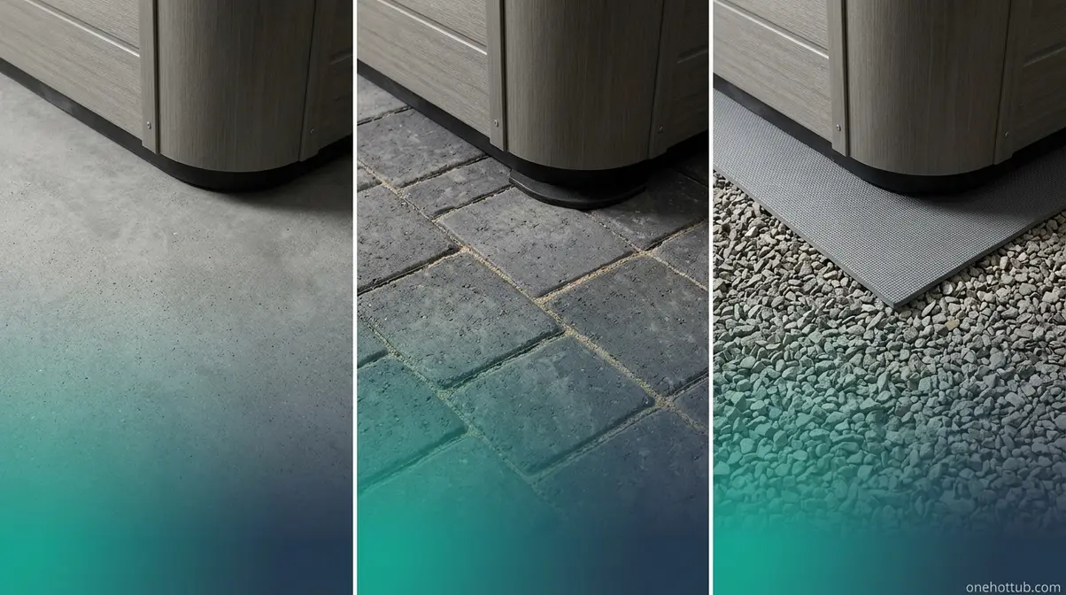 Can You Put a Hot Tub on Pavers? Complete 2026 Guide 5 Three hot tub foundation types side by side — concrete slab, interlocked pavers, and compacted gravel pad