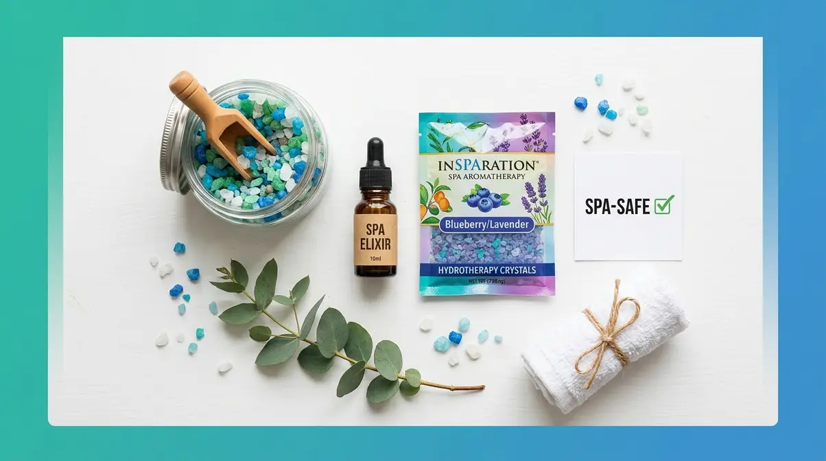 Can You Put Bubble Bath in a Hot Tub? No — Here's Why 4 Spa-safe aromatherapy products including mineral crystals and spa elixir bottles safe for hot tub use