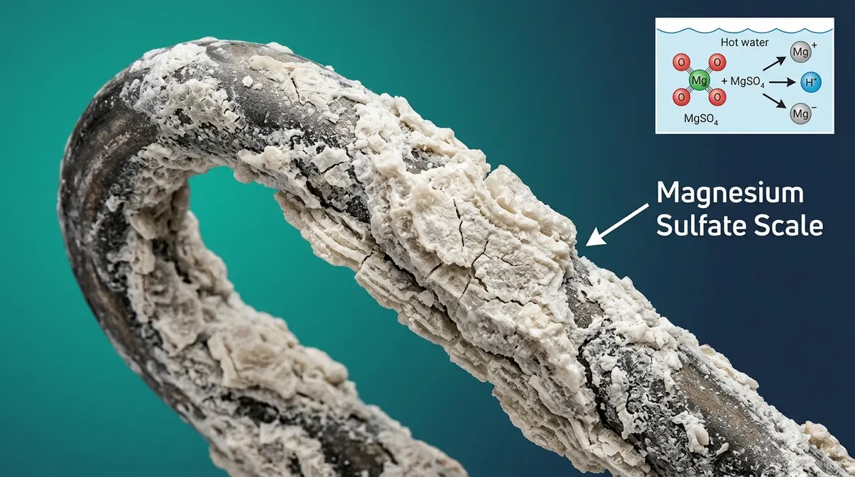 Can You Put Epsom Salts in a Hot Tub? Expert Answer 6 Hot tub heater element covered in white magnesium sulfate scale deposits caused by Epsom salts in spa water