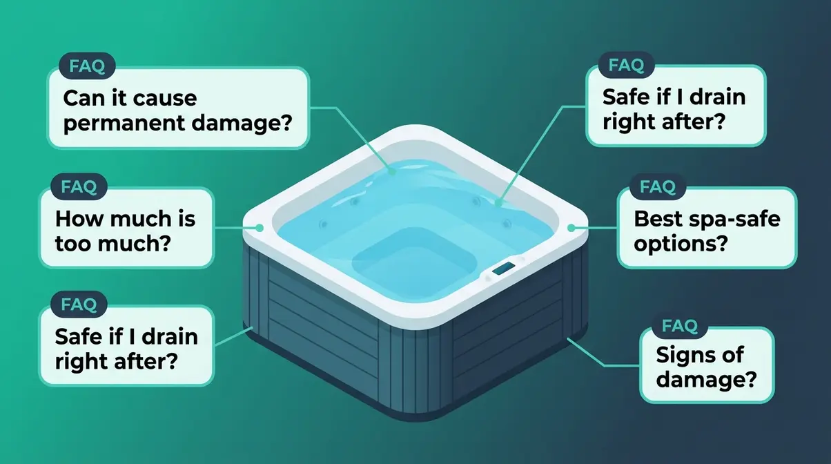 Can You Put Epsom Salts in a Hot Tub? Expert Answer 14 Hot tub FAQ illustration showing five common questions about Epsom salt damage and spa water chemistry safety