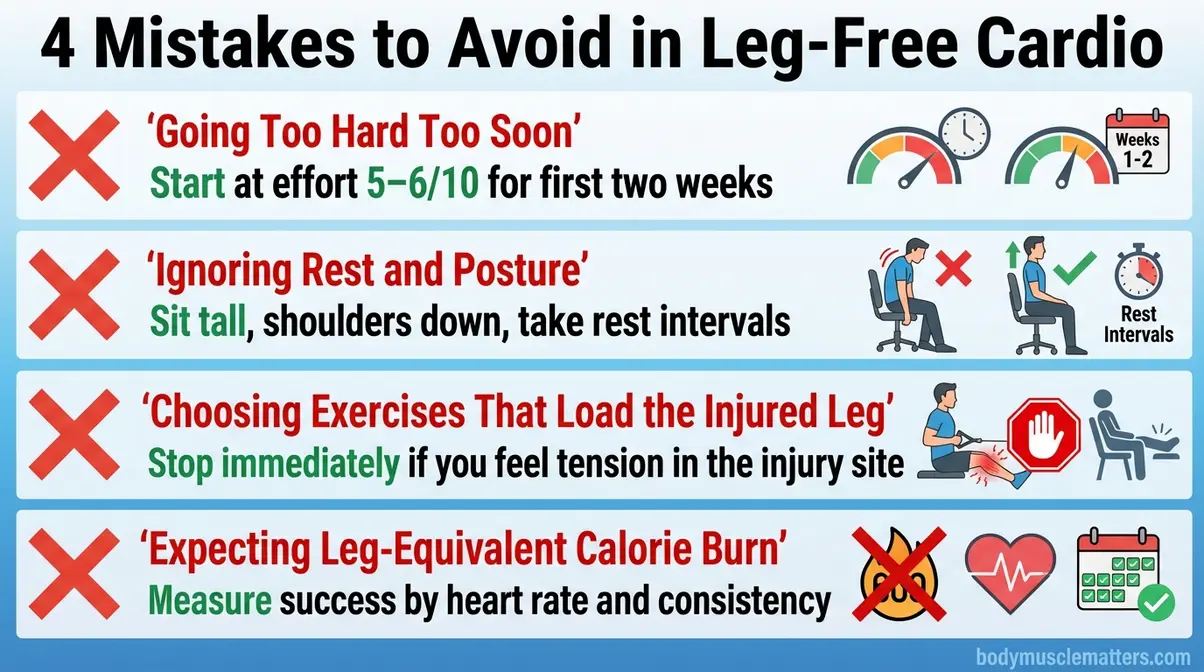 Four common mistakes beginners make when starting cardio without using legs and how to fix them