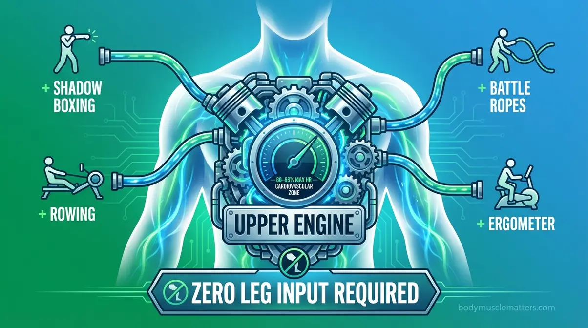 Upper Engine Framework concept diagram showing upper body as a complete cardiovascular engine without legs