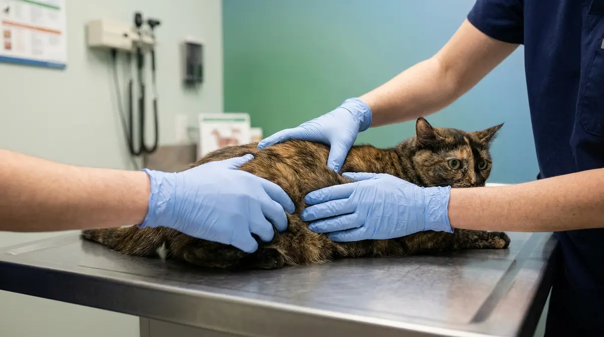 Veterinarian examining a cat for pain as a medical cause of sudden aggression towards owner