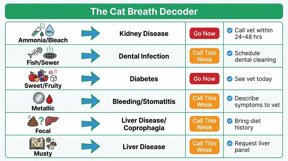 Cat bad breath causes decoder infographic matching six odors to diseases including kidney failure ammonia smell and sweet diabetes breath
