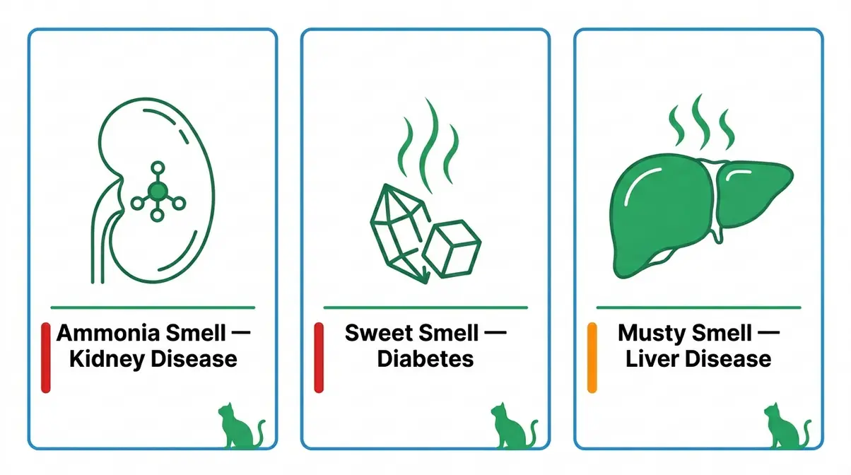 Cat bad breath causes from systemic disease showing ammonia kidney smell sweet diabetes and musty liver odors