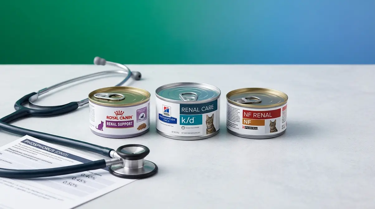 Top prescription renal cat food cans for kidney disease including Hill's k/d Royal Canin and Purina NF