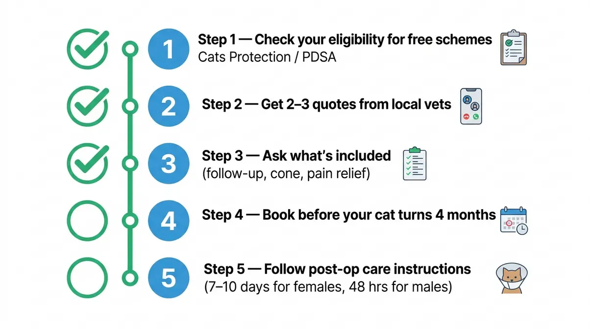 Cat neutering UK step by step booking checklist from eligibility check to post-op care