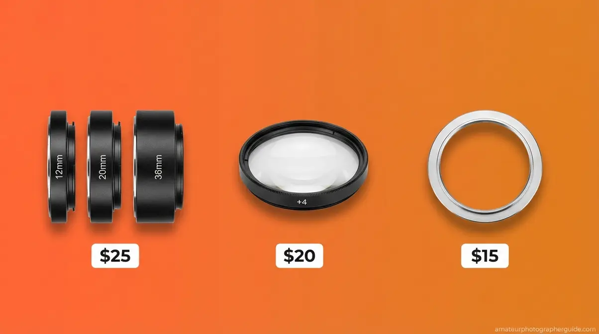Budget close up photography gear including extension tubes close-up filter and reverse lens ring adapter