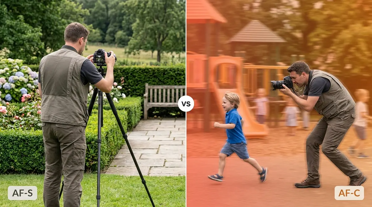 Comparison of single-shot autofocus on still landscape versus continuous autofocus tracking a running child