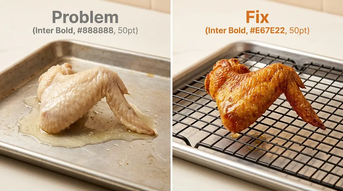 Cowboy Butter Chicken Wings: Crispy 4-Step Recipe 11 Side-by-side troubleshooting comparison showing a soggy pale chicken wing versus a crispy golden wing on a wire rack