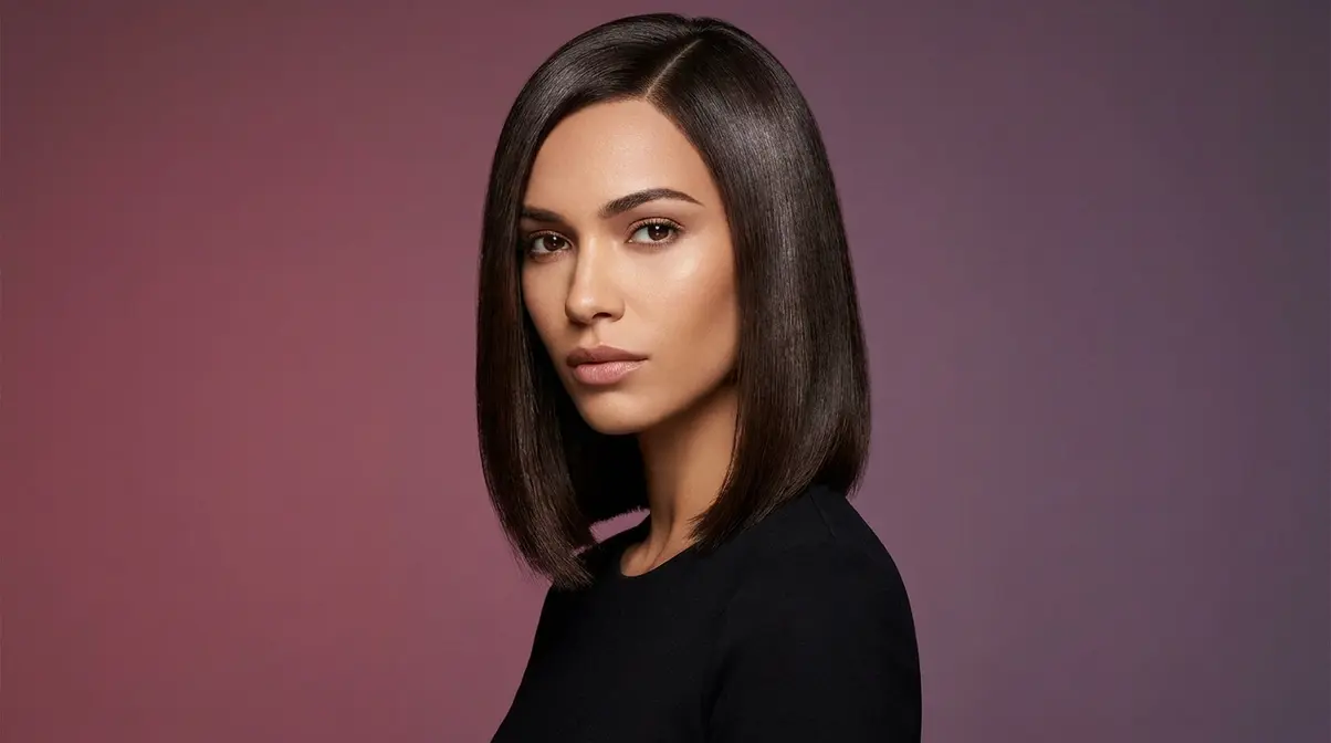 Crochet hair styles bob with sleek straight texture and defined side part on model