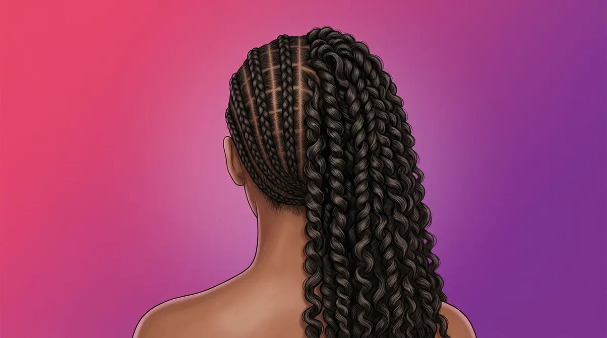 Crochet hair styles overview showing cornrow base on left and finished extension look on right