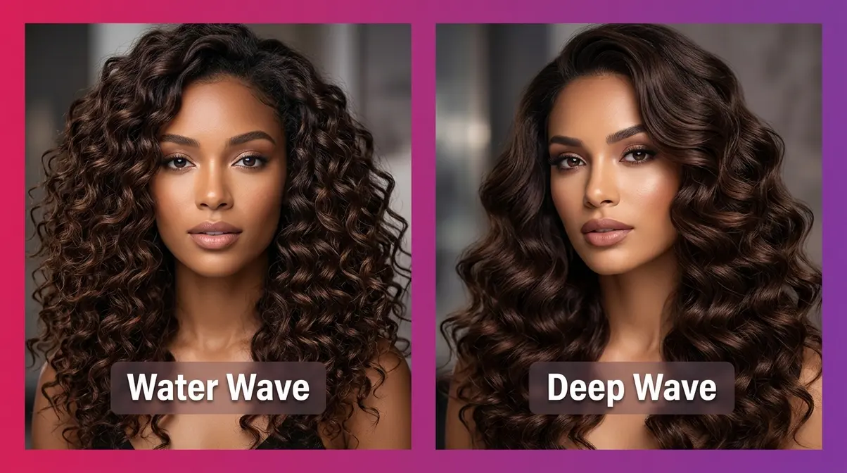 Curly and wavy crochet hair styles showing water wave and deep wave textures side by side