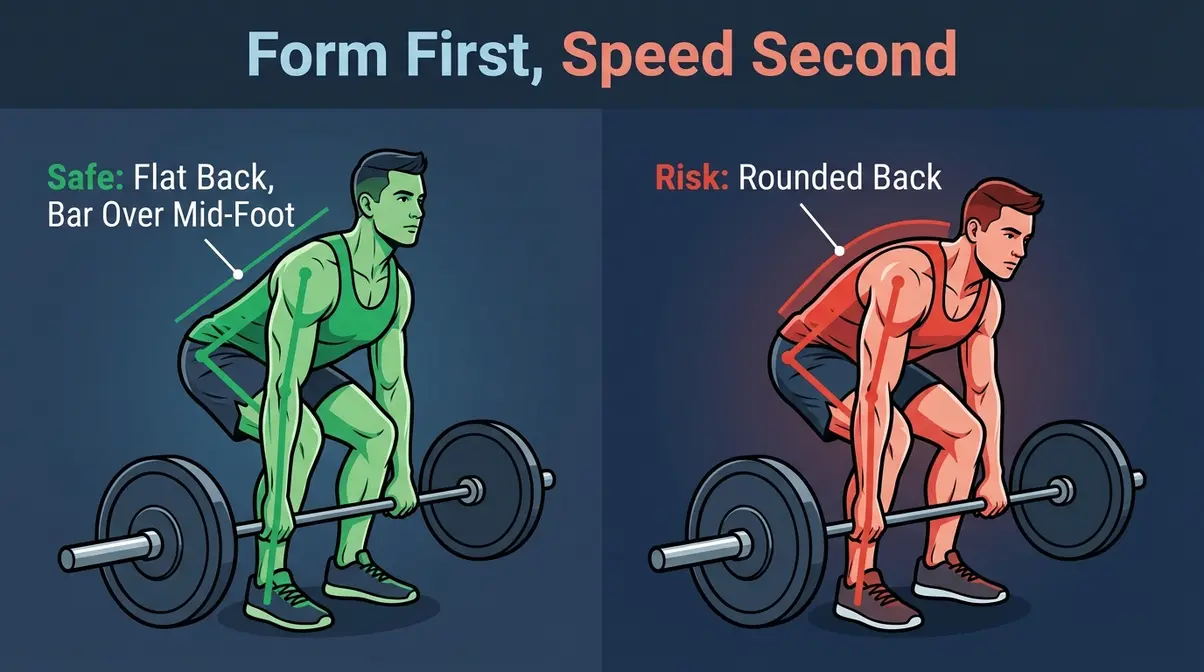 CrossFit injury prevention for beginners showing correct deadlift form versus common rounding mistake