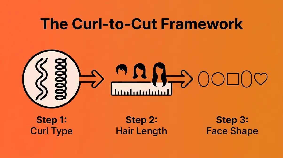 Curl-to-Cut Framework three step system for choosing curly hairstyles for men by type length face shape
