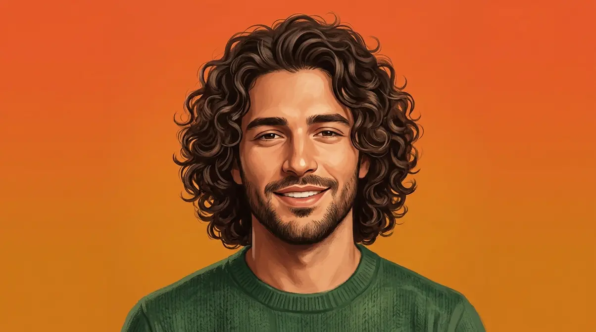 Medium curly hairstyles for men showing curly bro flow with relaxed grown-out Type 3A curls