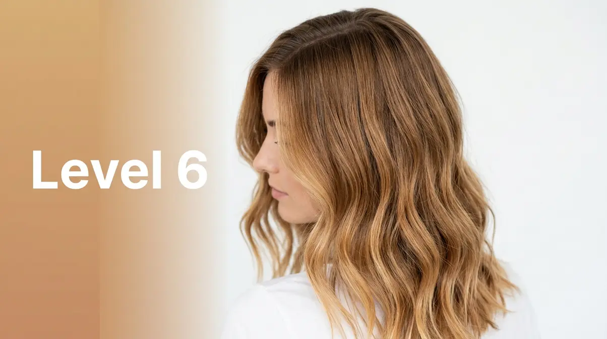 Dark blonde hair at Level 6 on the universal color scale showing honey-golden undertones in natural light