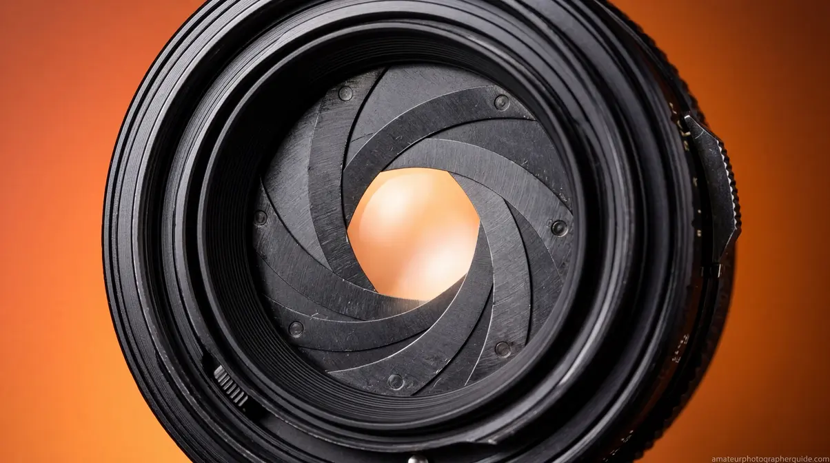 Macro view of camera lens aperture blades controlling light and depth of field