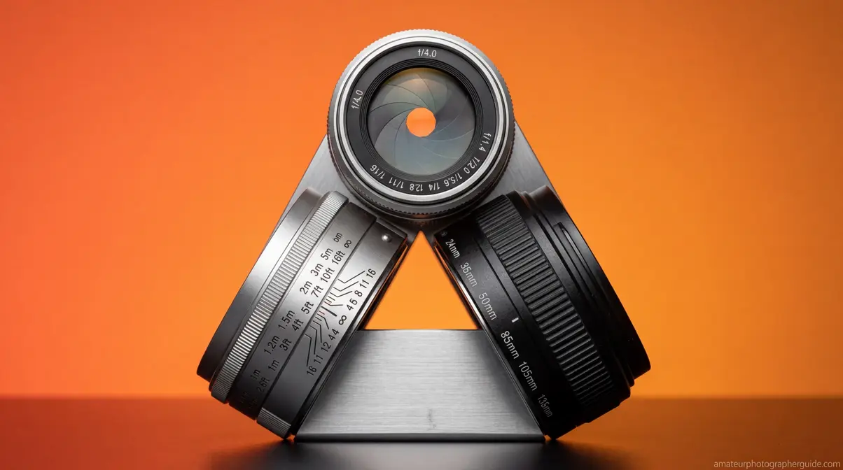 The Focus Trio variables: aperture diaphragm, distance measuring tape, and focal length ring