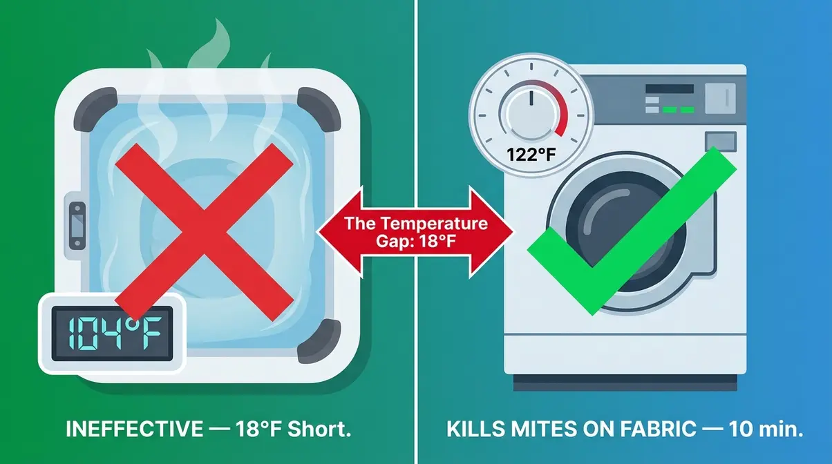 Do Hot Tubs Kill Scabies? The Truth + Proven Treatments 3 Split comparison showing hot tub at 104°F versus 122°F mite death threshold illustrating the temperature gap